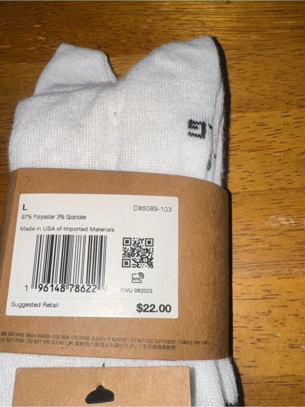 Nike Everyday Essential White Large 3 Pair Unisex Crew Socks DX5089 103 New Tag